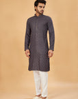 Charcoal Grey Embroidered Kurta