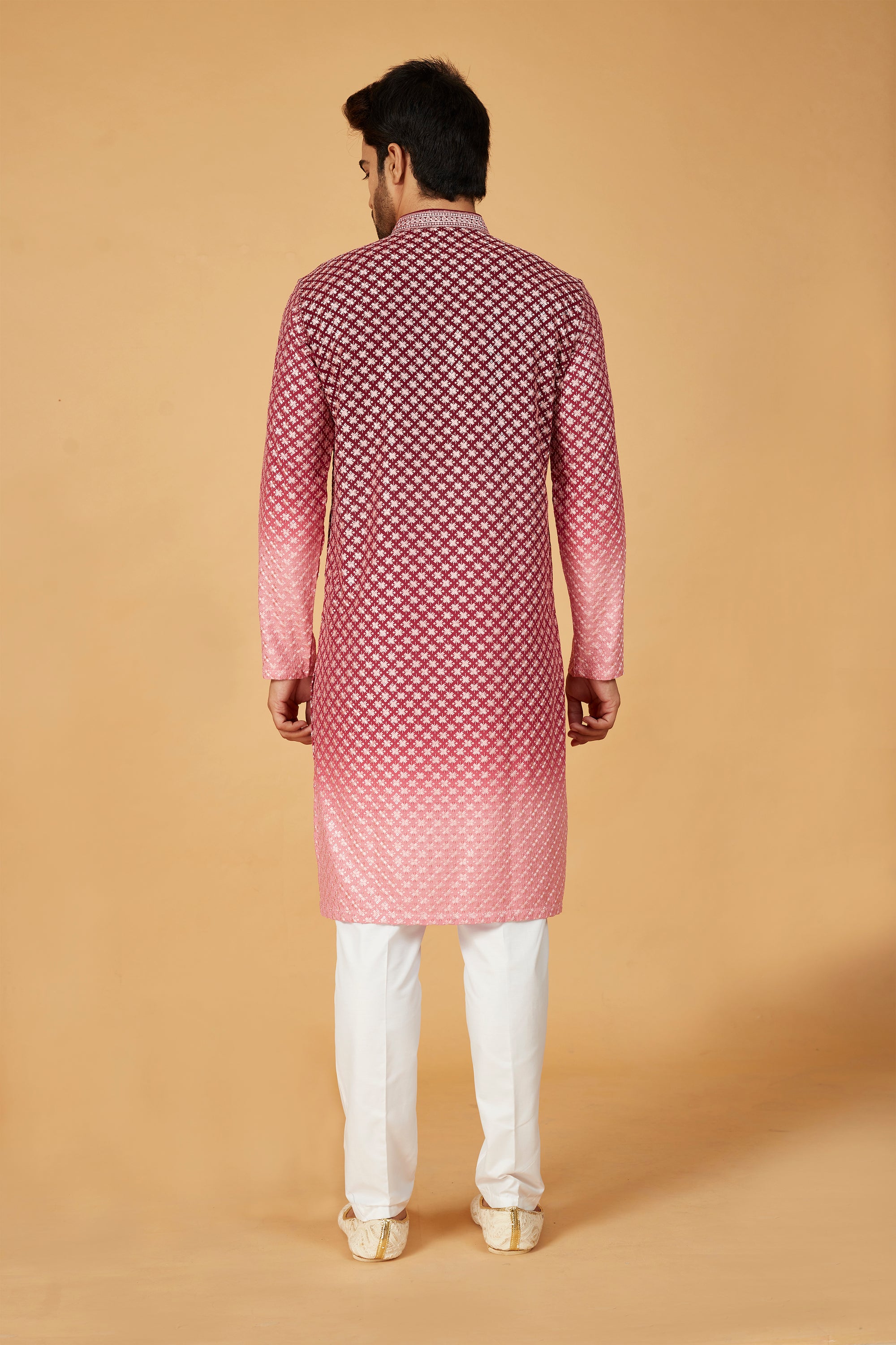 Maroon ombre kurta with pink embroidery