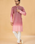 Maroon ombre kurta with pink embroidery