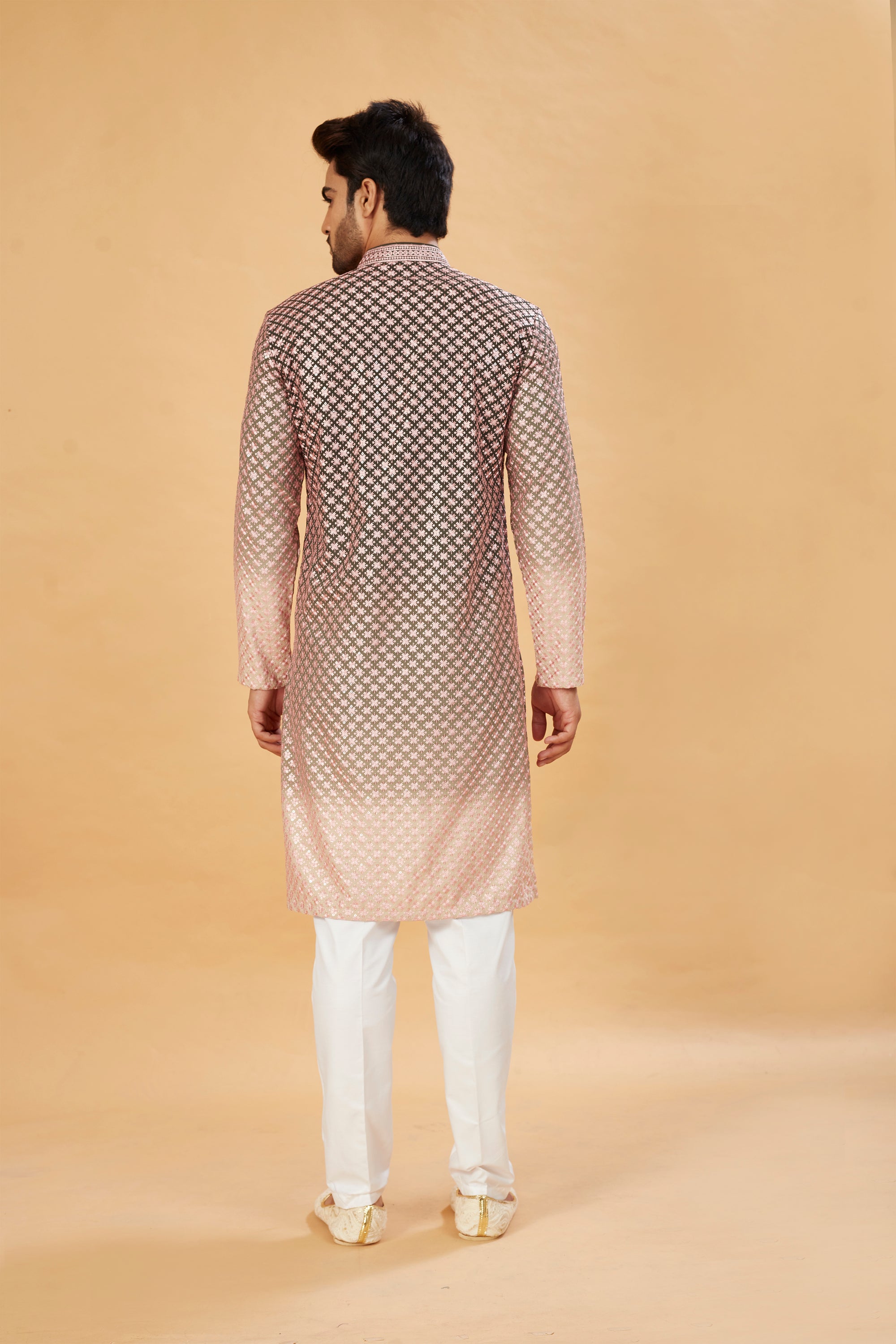 Green ombre kurta with pink embroidery