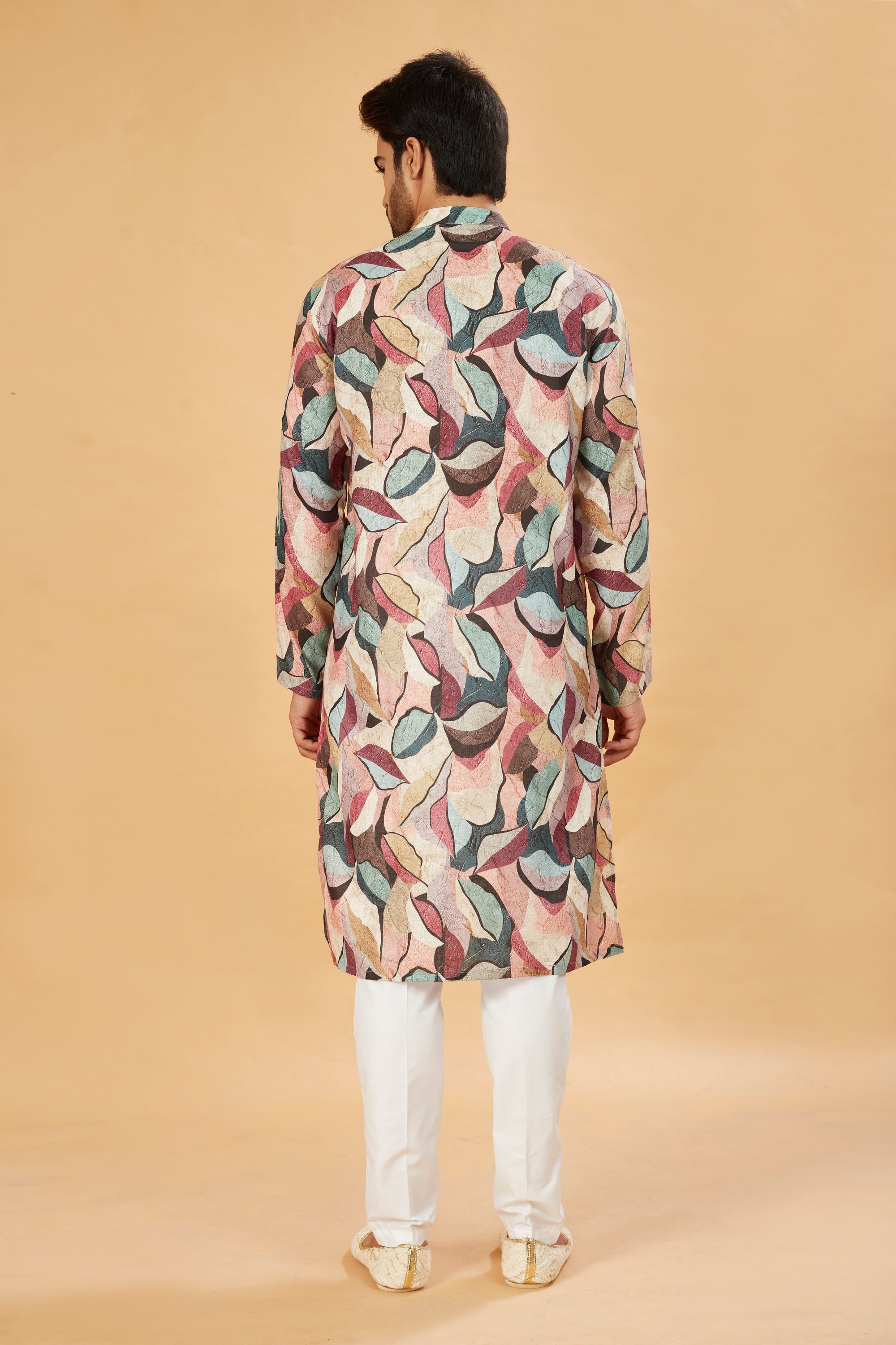 Multicolor Abstract Leaf Print Kurta