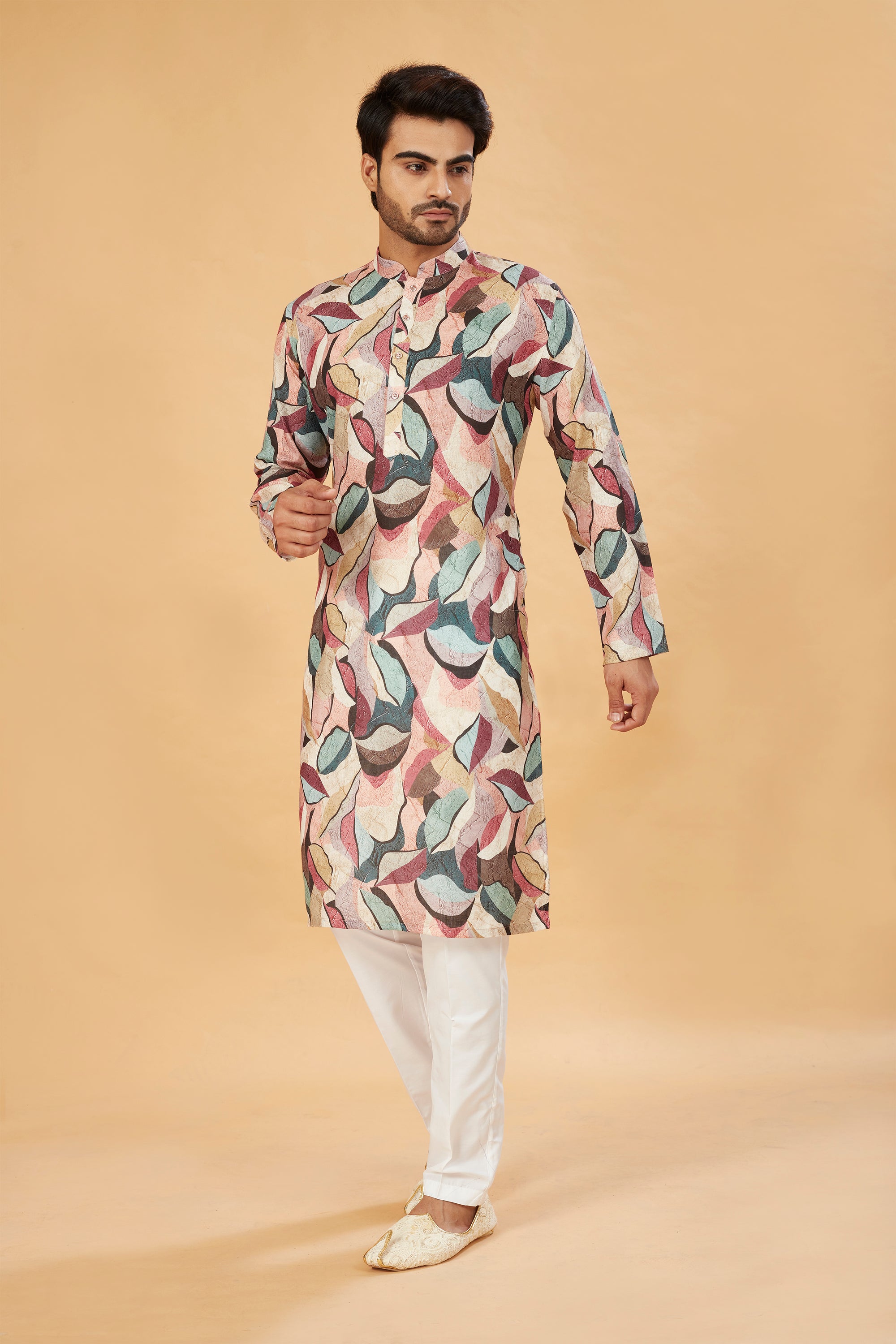 Multicolor Abstract Leaf Print Kurta