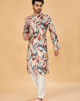 Multicolor Abstract Leaf Print Kurta