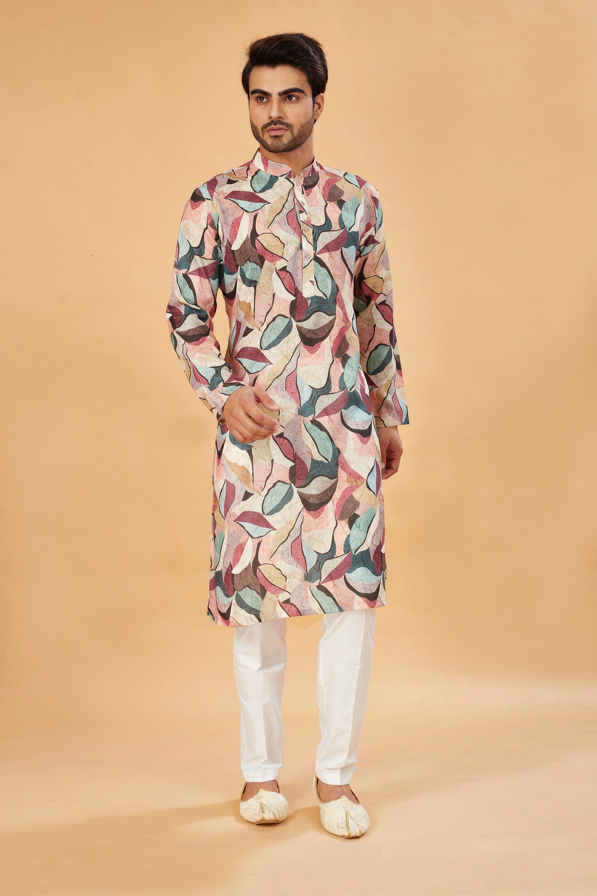 Multicolor Abstract Leaf Print Kurta
