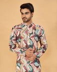 Multicolor Abstract Leaf Print Kurta