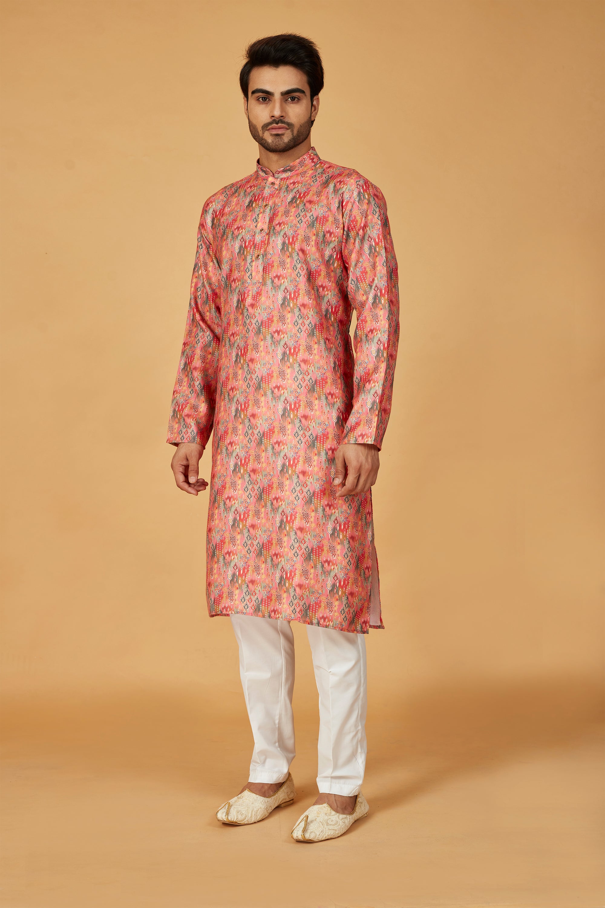 Coral Abstract Print Kurta