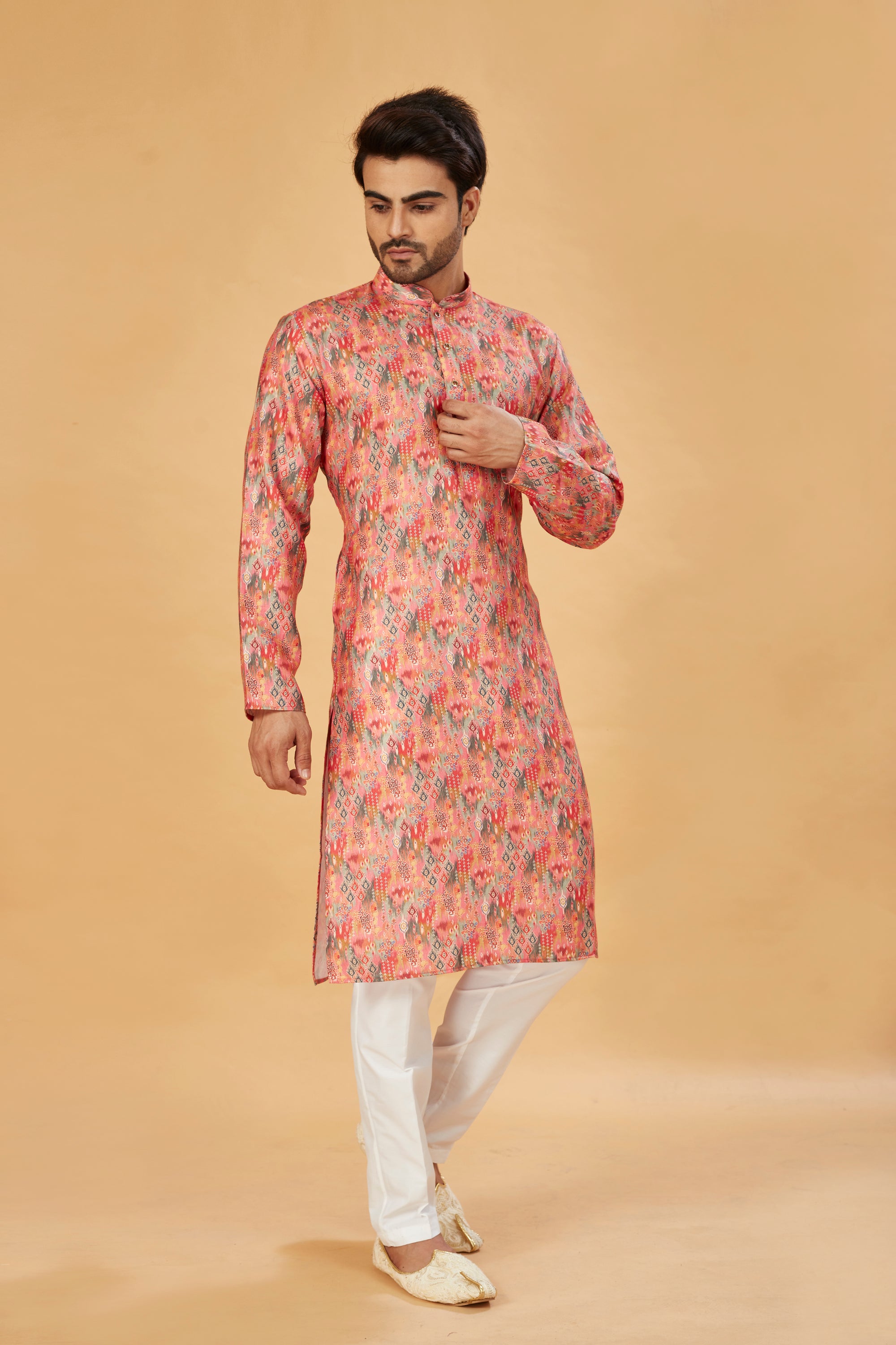 Coral Abstract Print Kurta
