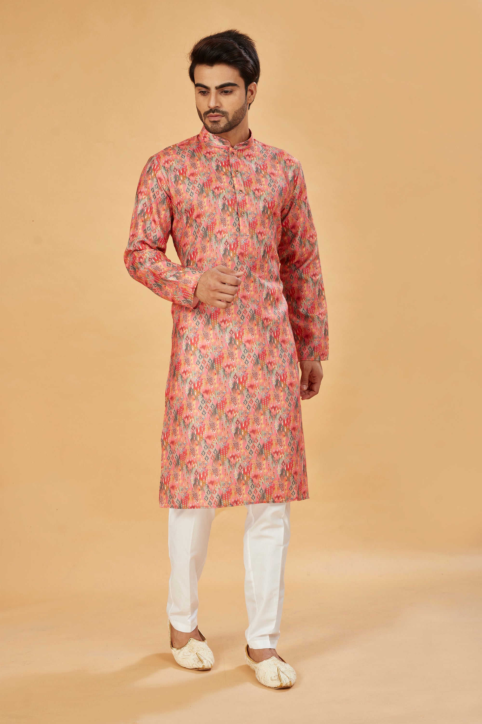 Coral Abstract Print Kurta