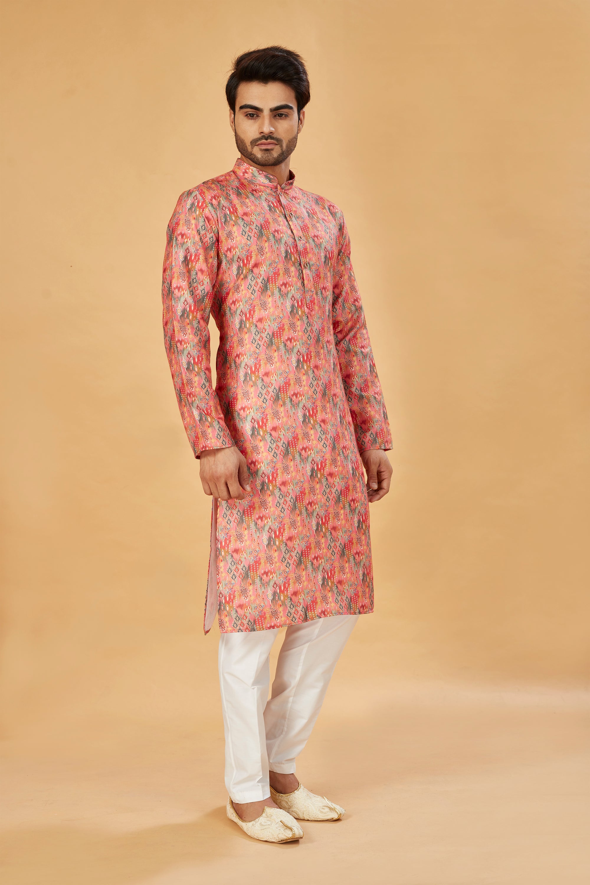 Coral Abstract Print Kurta