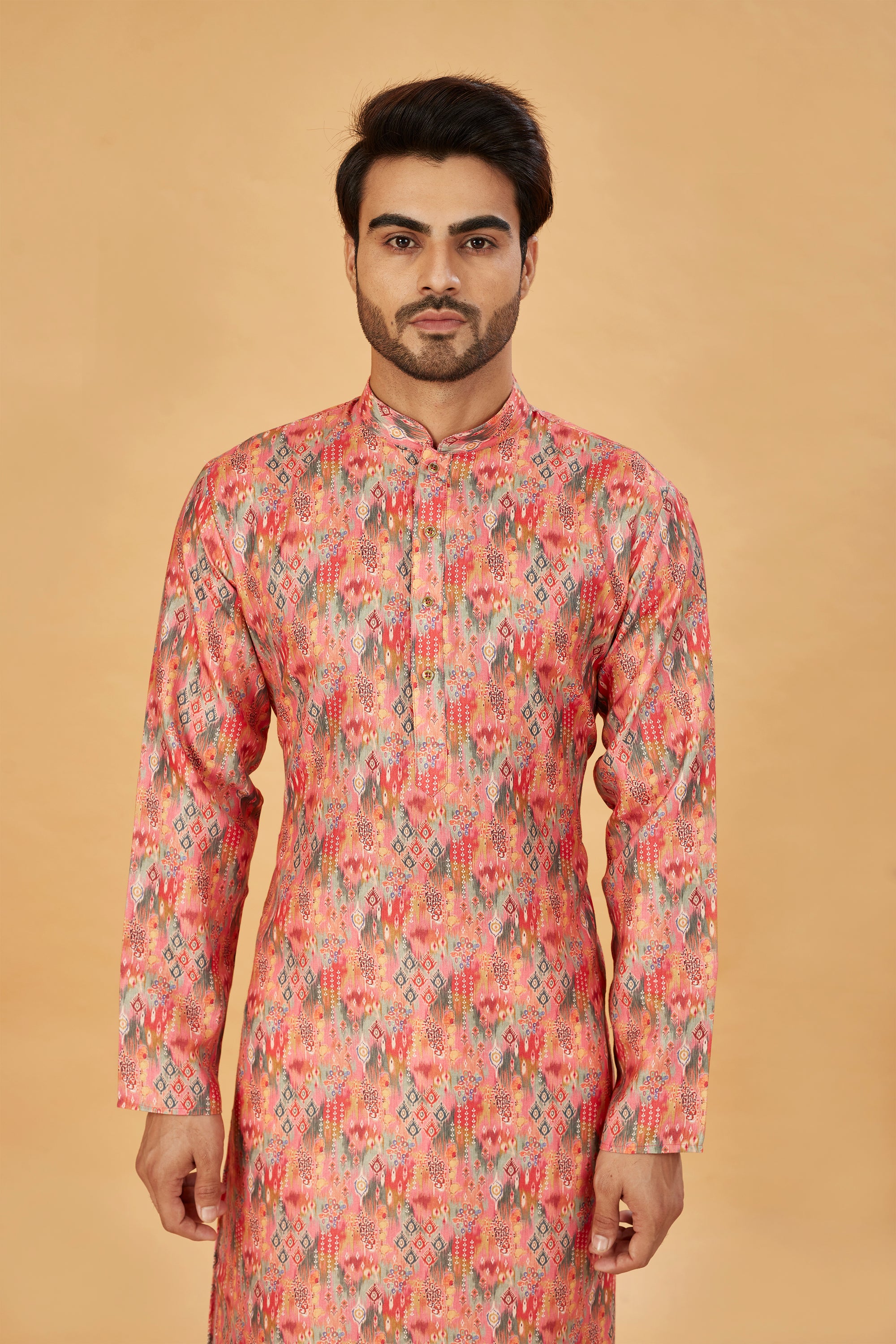 Coral Abstract Print Kurta