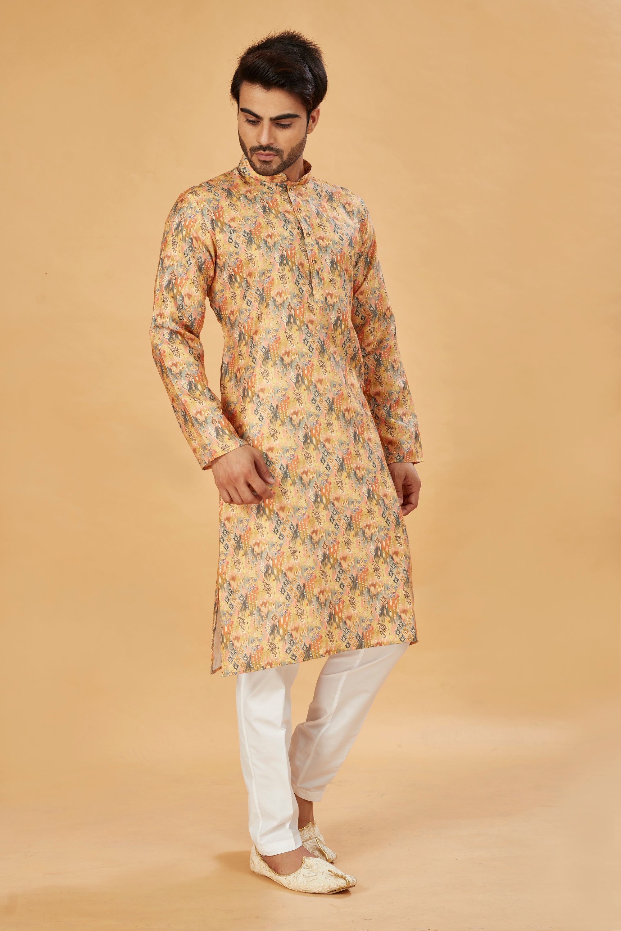 Mustard Abstract Print Kurta