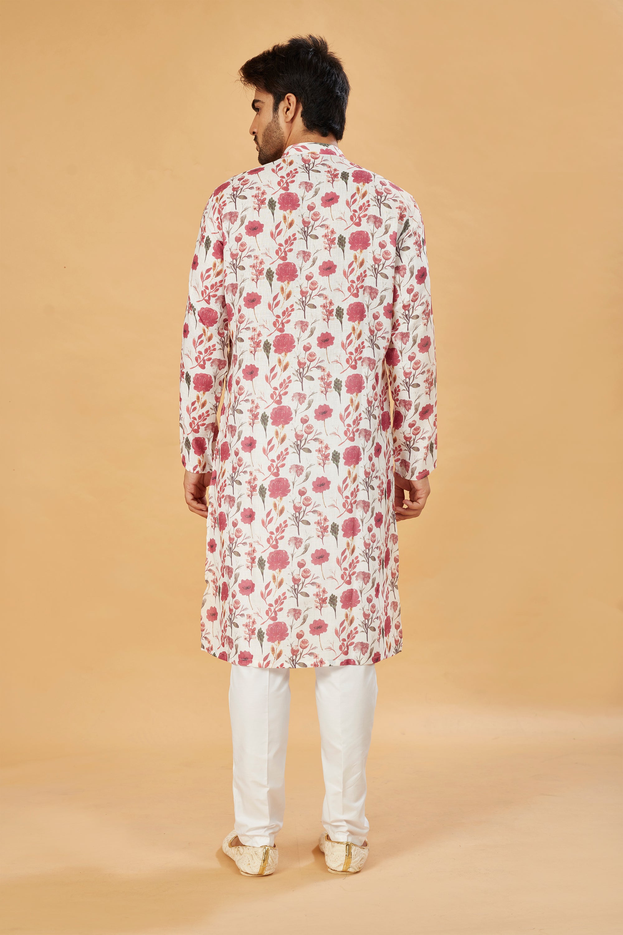 Ivory kurta with pink floral print