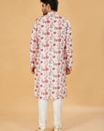 Ivory kurta with pink floral print