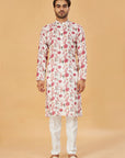 Ivory kurta with pink floral print