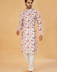 Ivory kurta with pink floral print