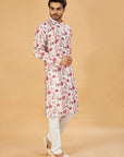 Ivory kurta with pink floral print