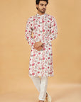 Ivory kurta with pink floral print