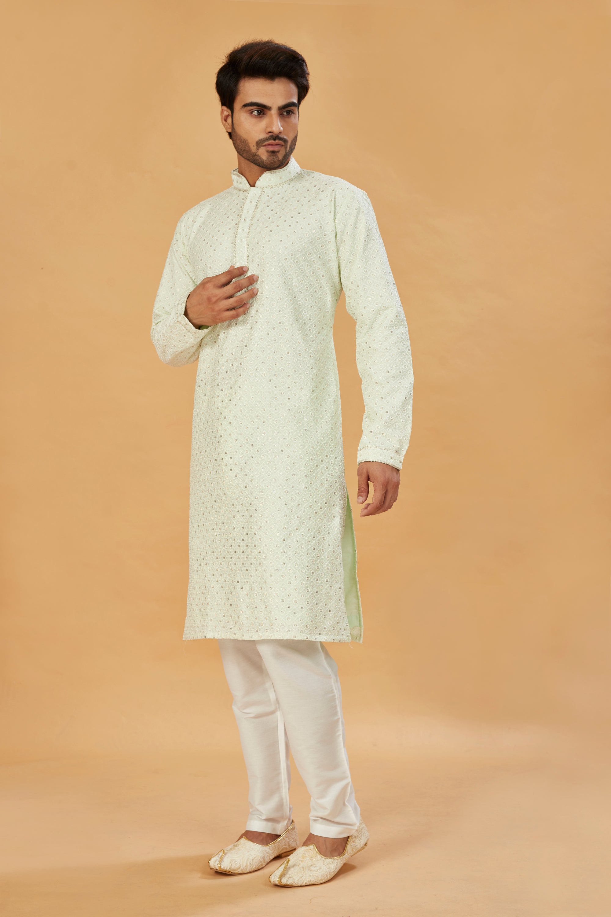 Pista Green Embroidered Kurta