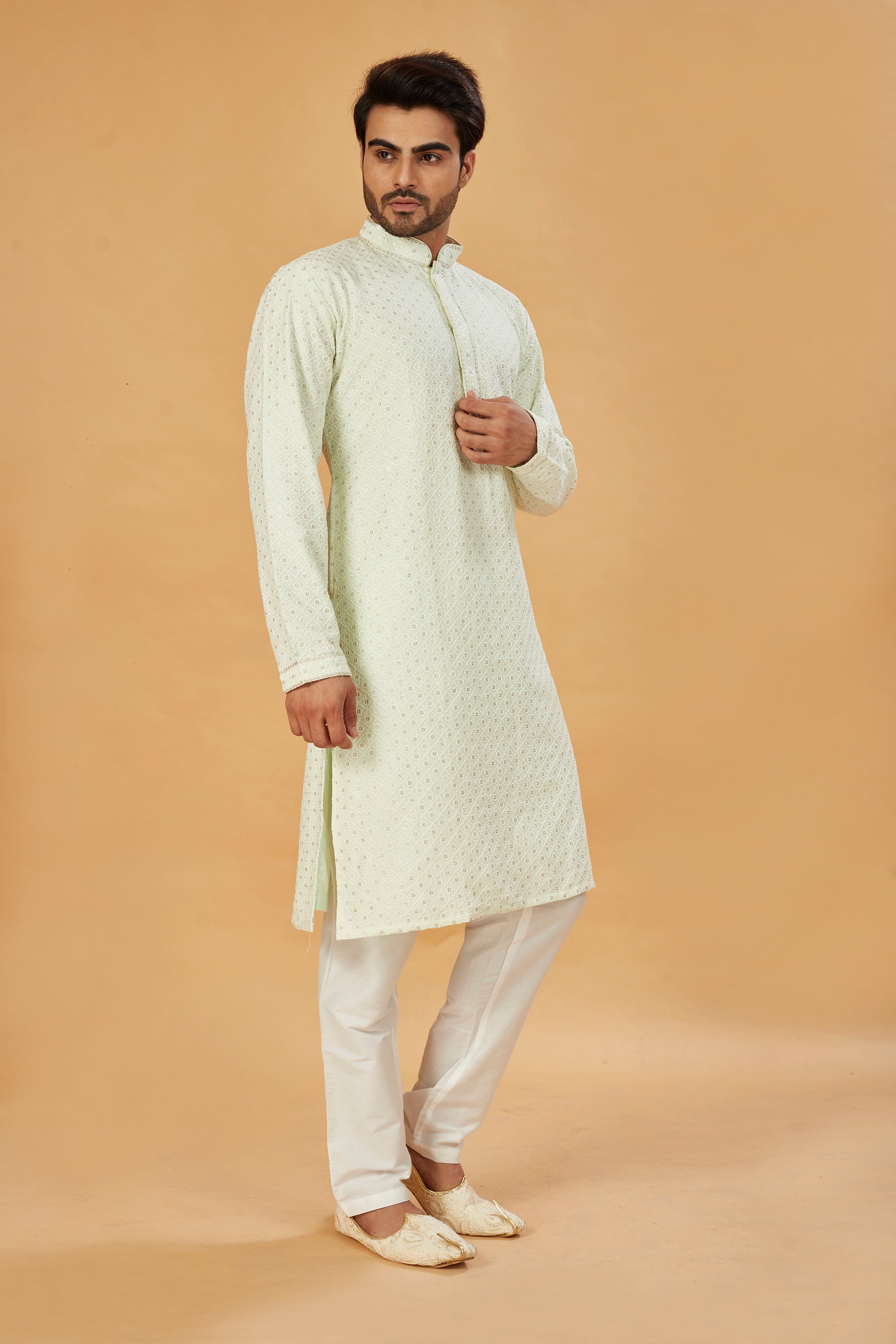 Pista Green Embroidered Kurta