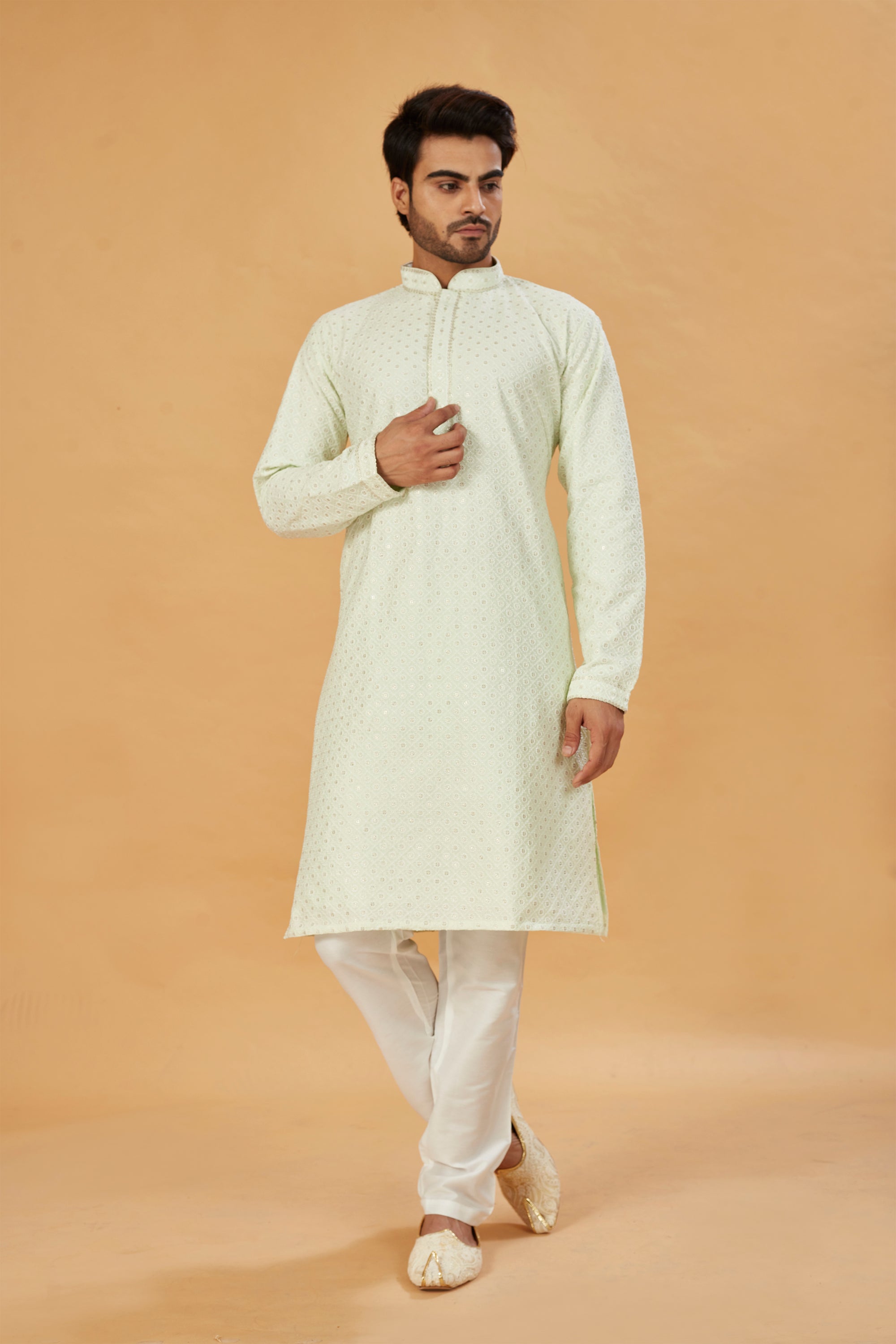 Pista Green Embroidered Kurta