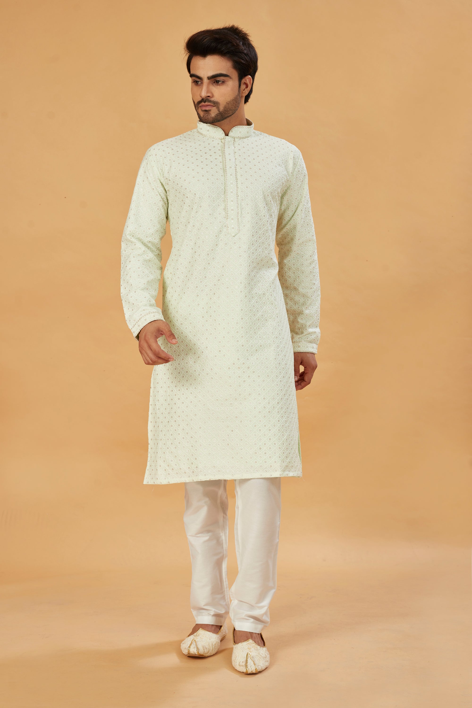 Pista Green Embroidered Kurta