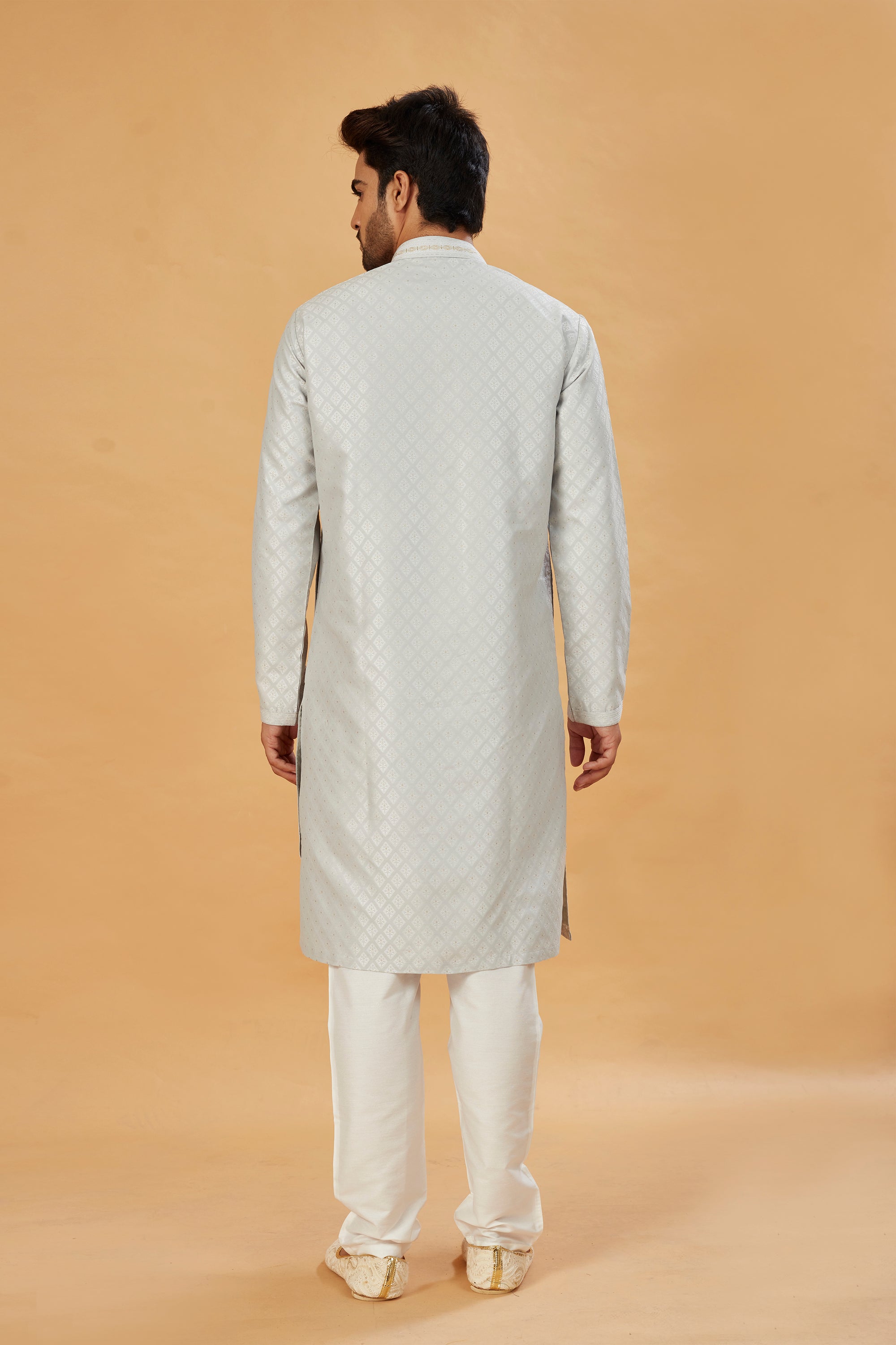Light grey banarasi silk kurta