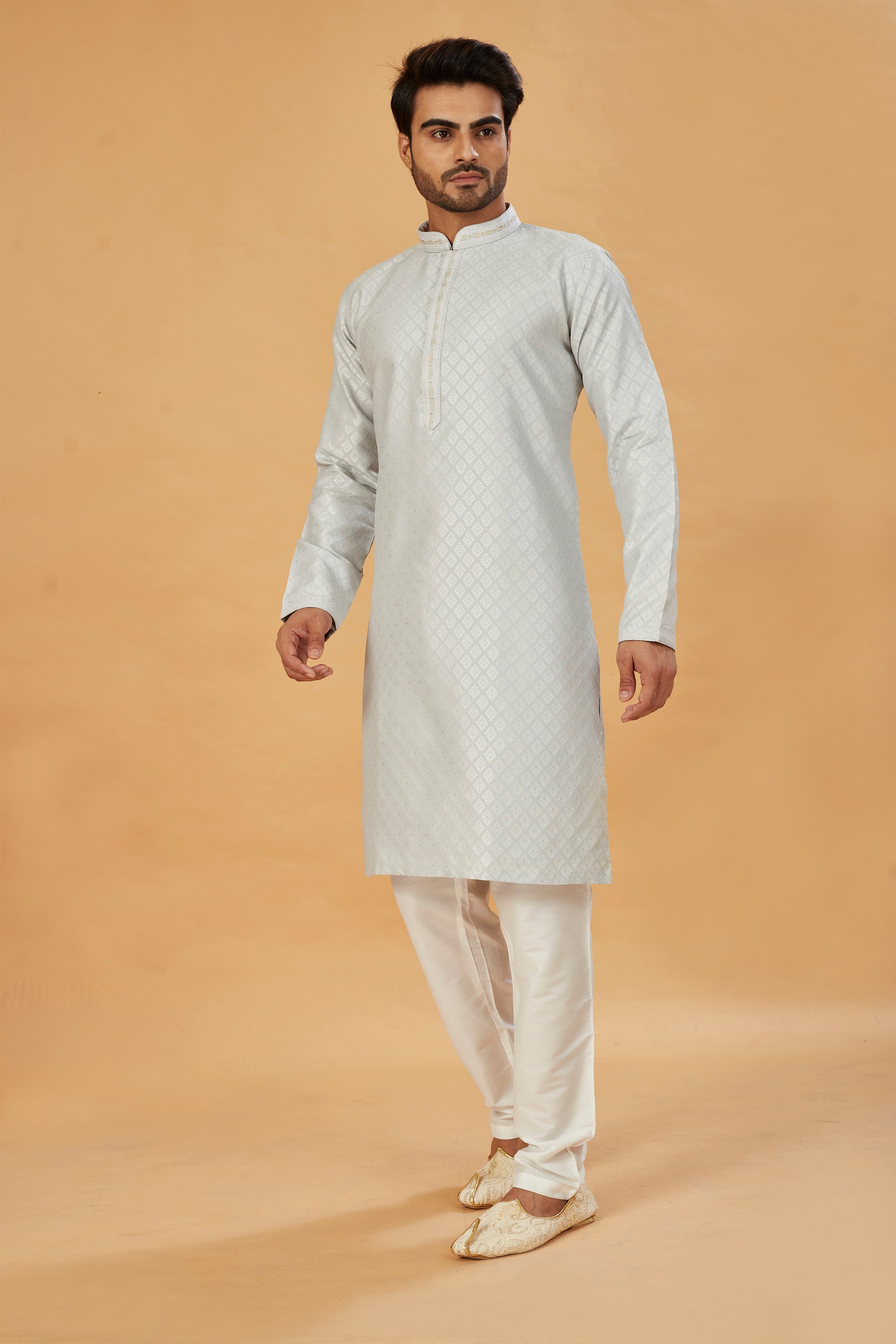 Light grey banarasi silk kurta