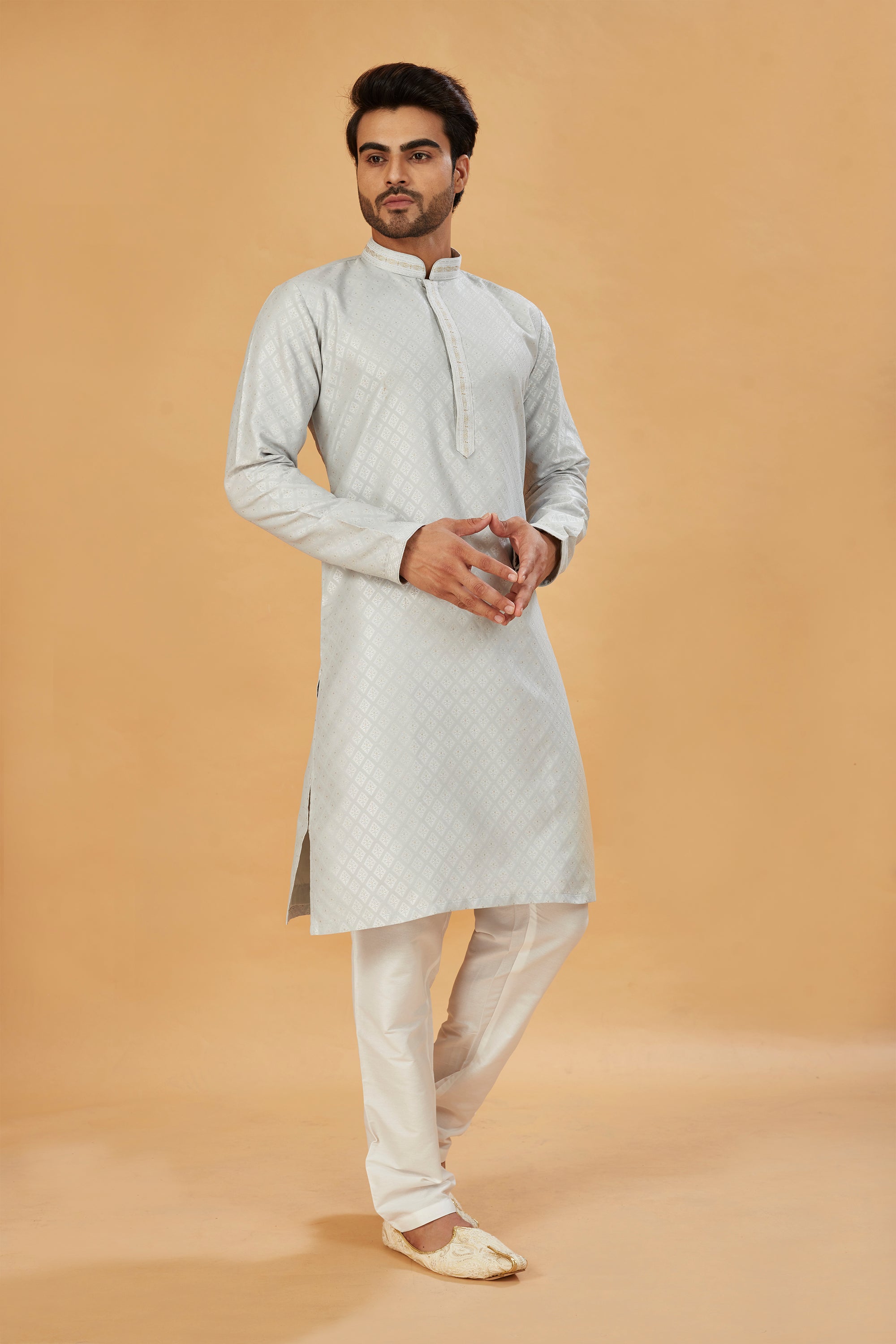 Light grey banarasi silk kurta