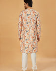 Mustard Floral Print Kurta with Embellished Collar