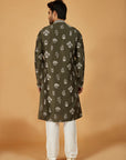 Mehendi green kurta with white motif work