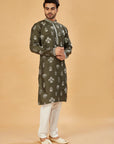 Mehendi green kurta with white motif work