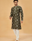 Mehendi green kurta with white motif work