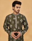 Mehendi green kurta with white motif work