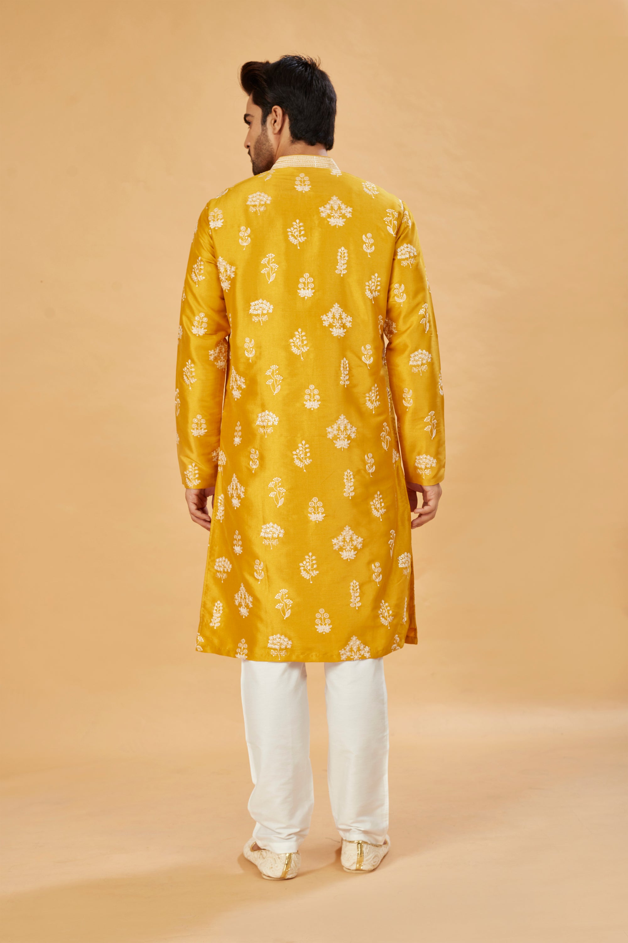 Mustard yellow kurta with white motif work