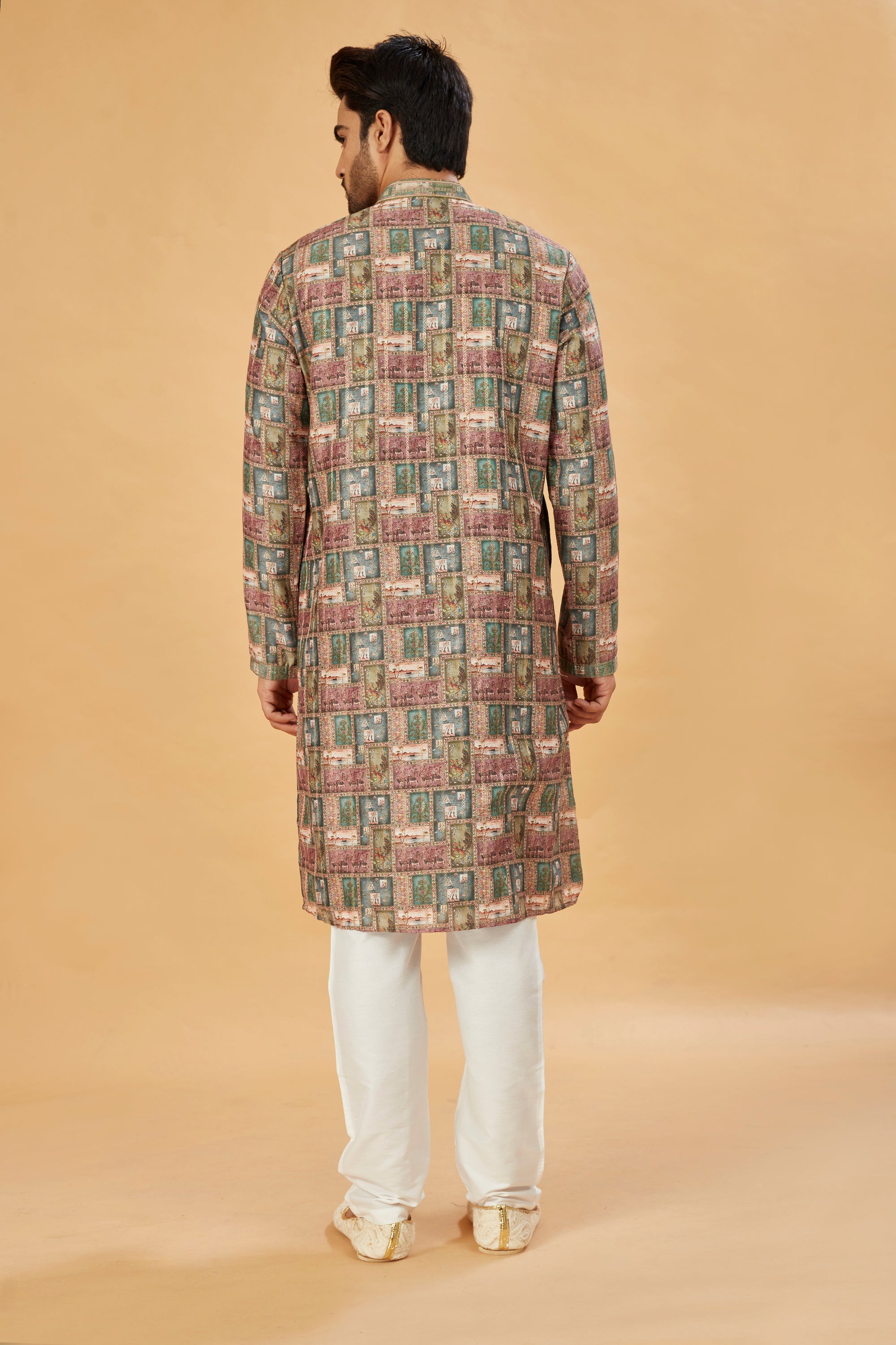 Multi-color green printed kurta