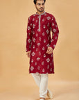 Maroon kurta with white motif work