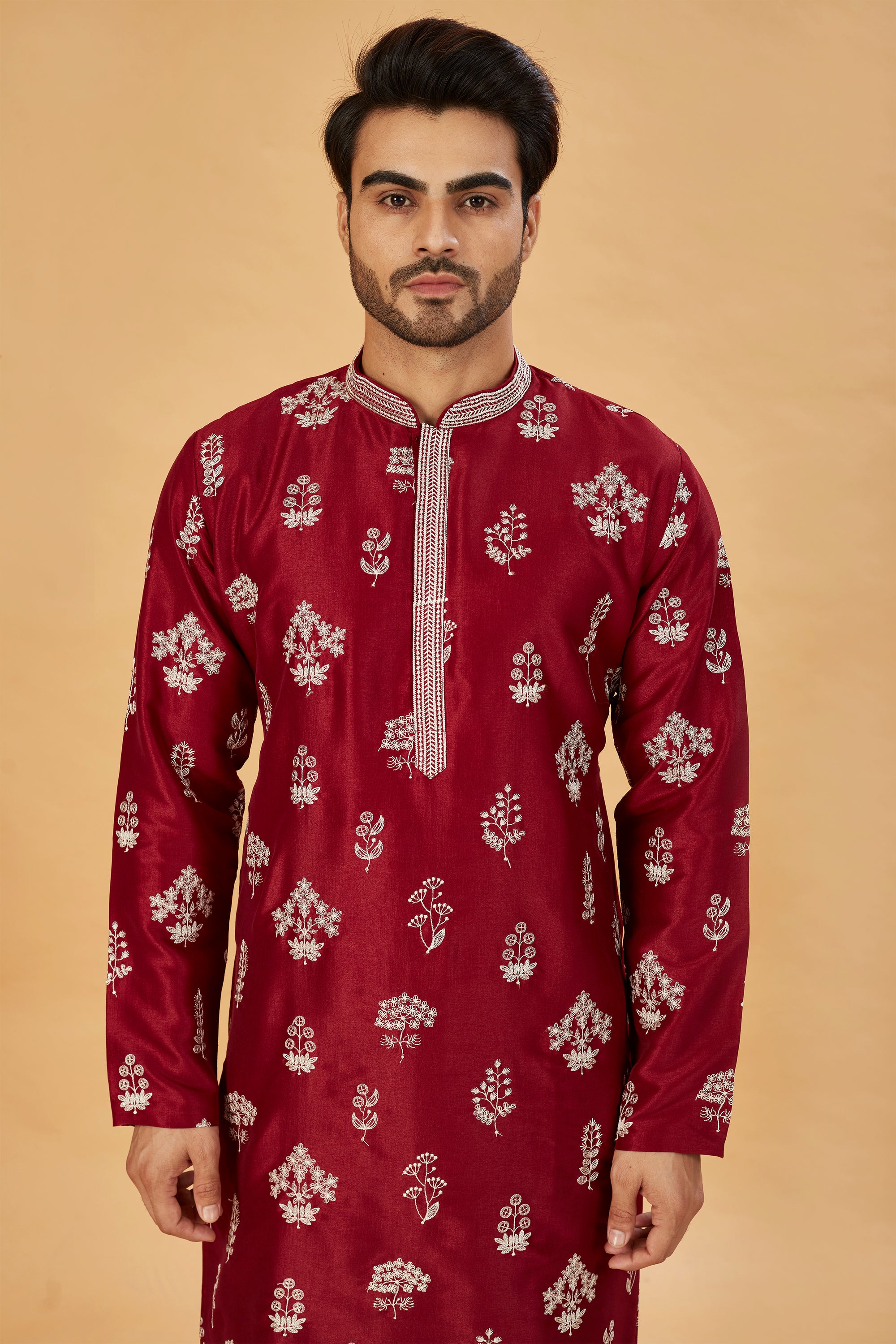 Maroon kurta with white motif work