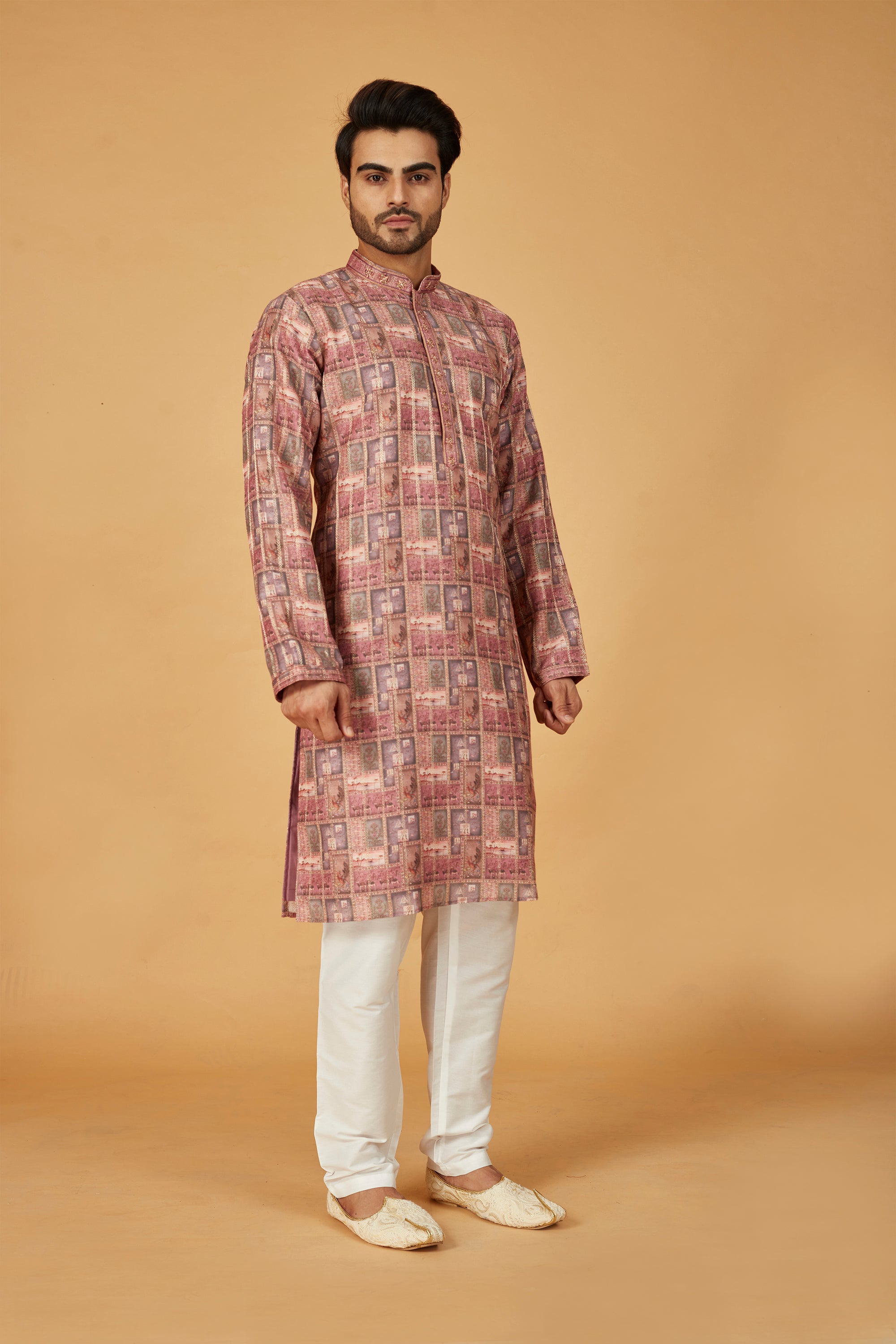 Multi-color pink printed kurta