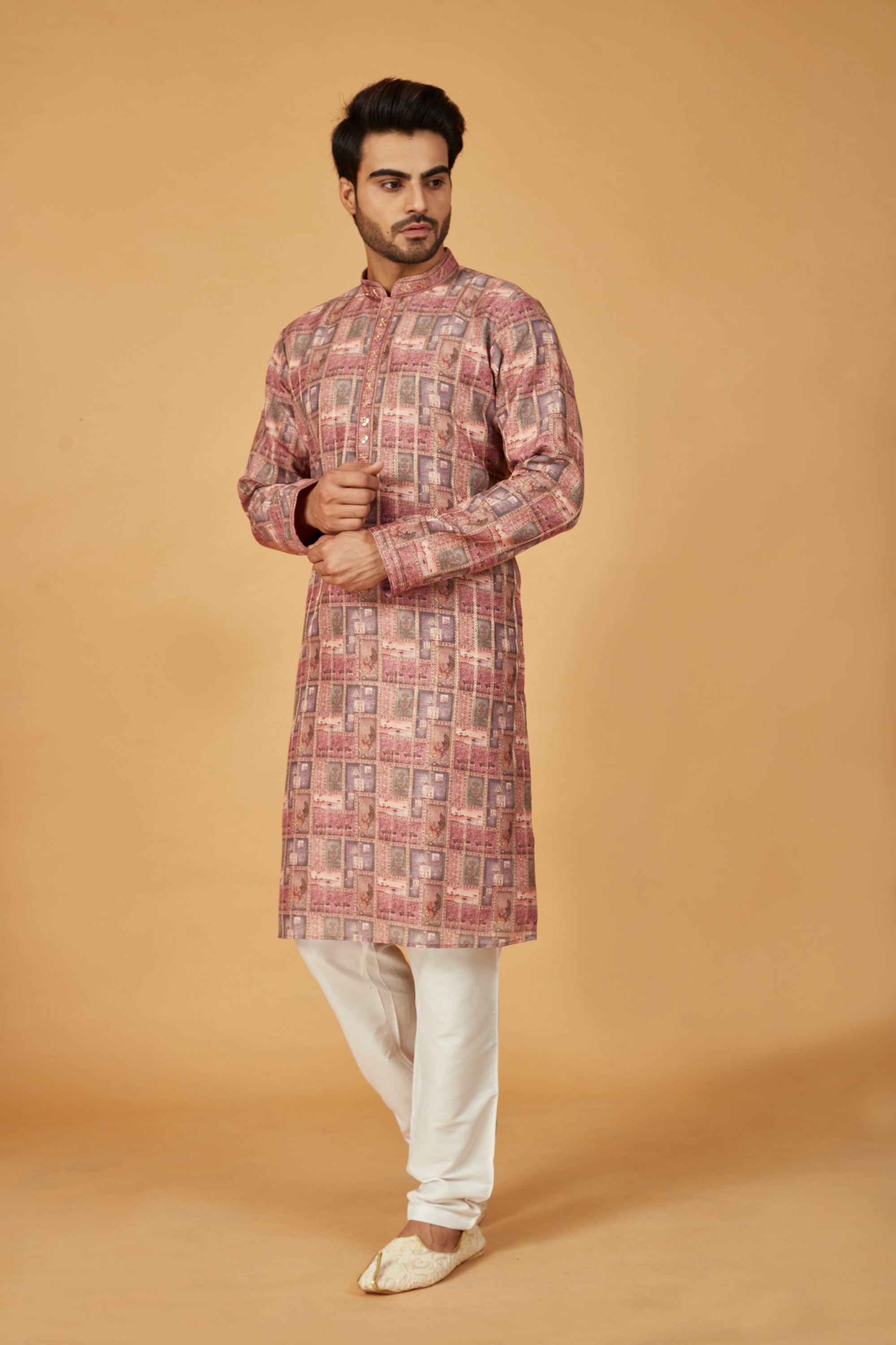 Multi-color pink printed kurta