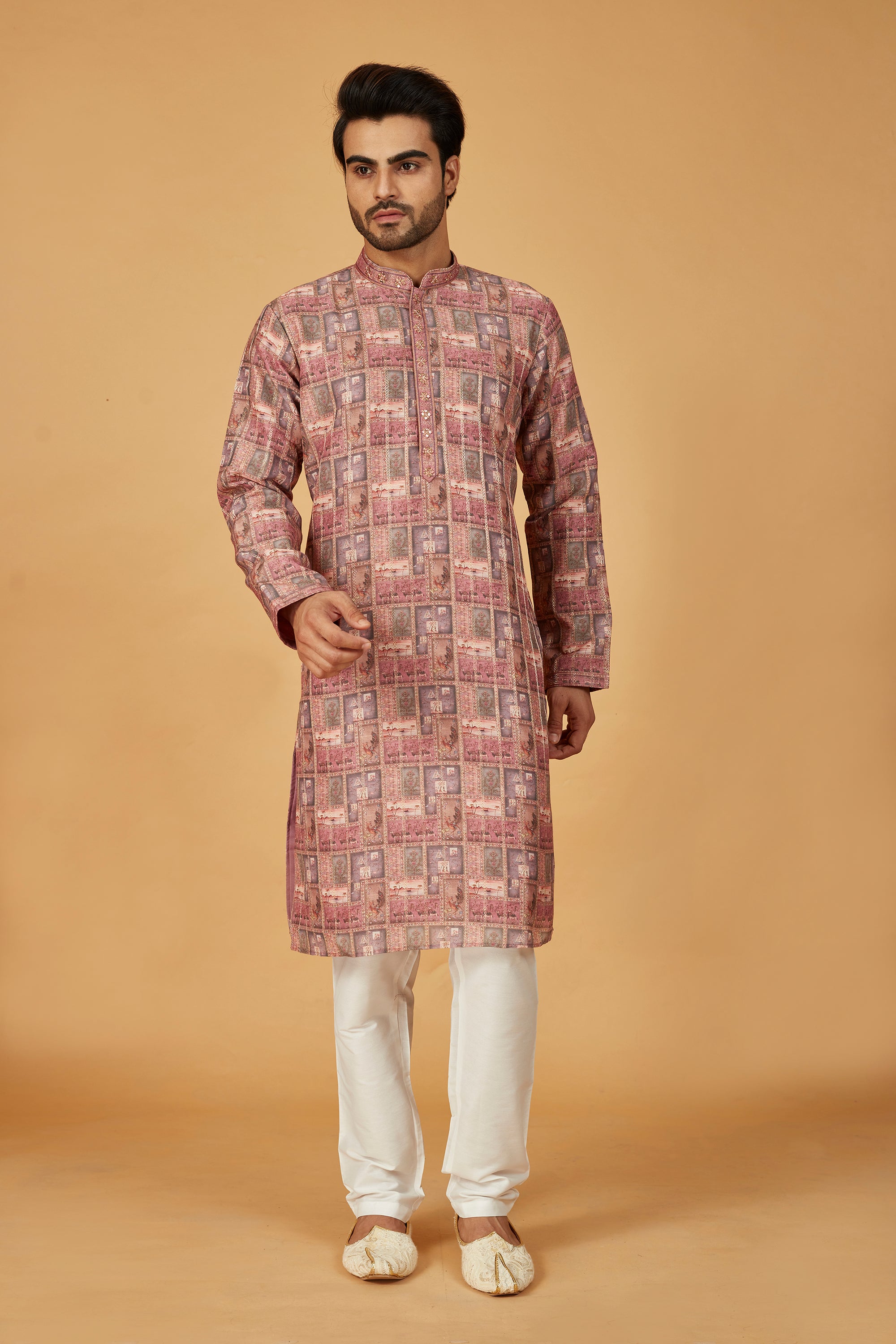 Multi-color pink printed kurta