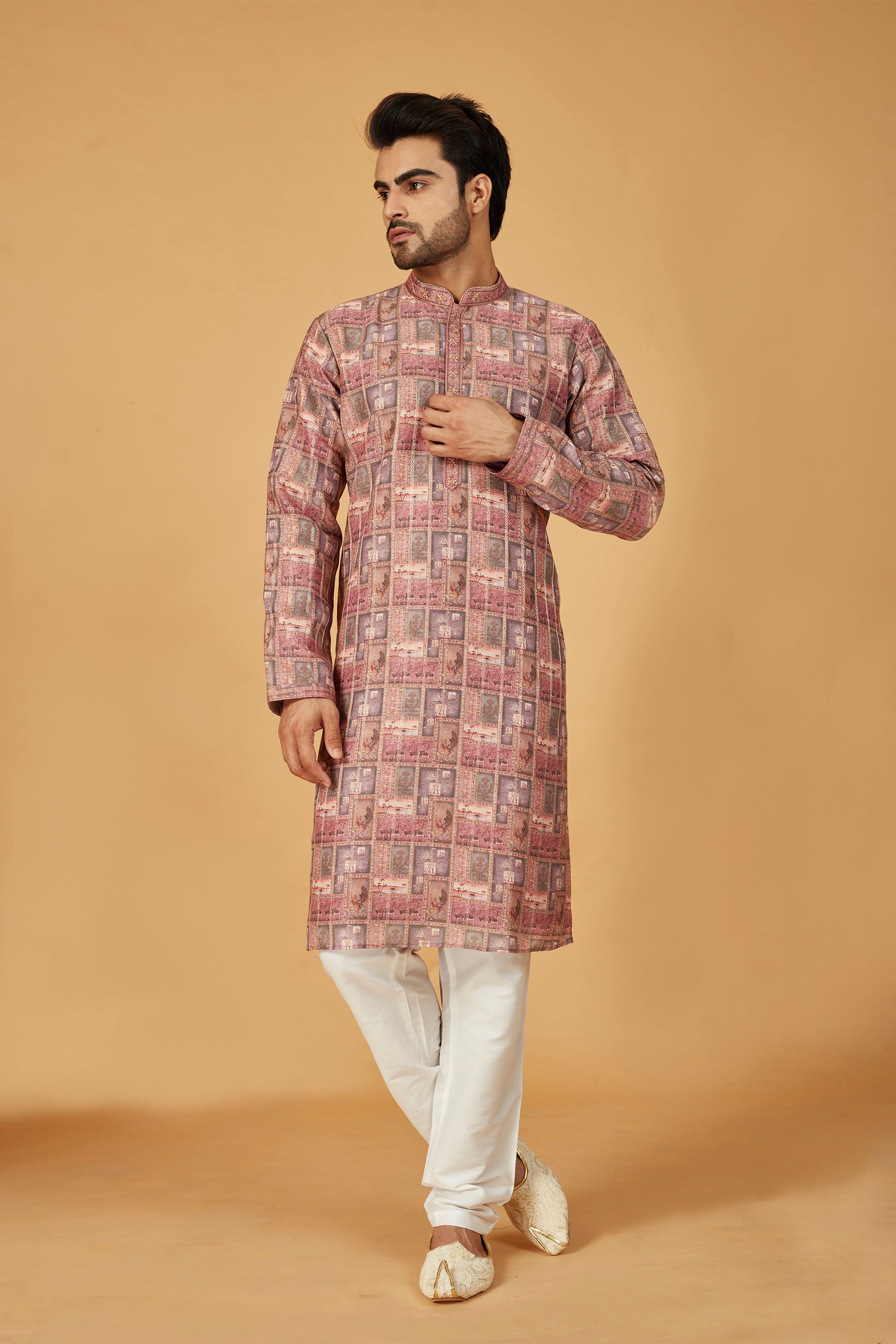 Multi-color pink printed kurta