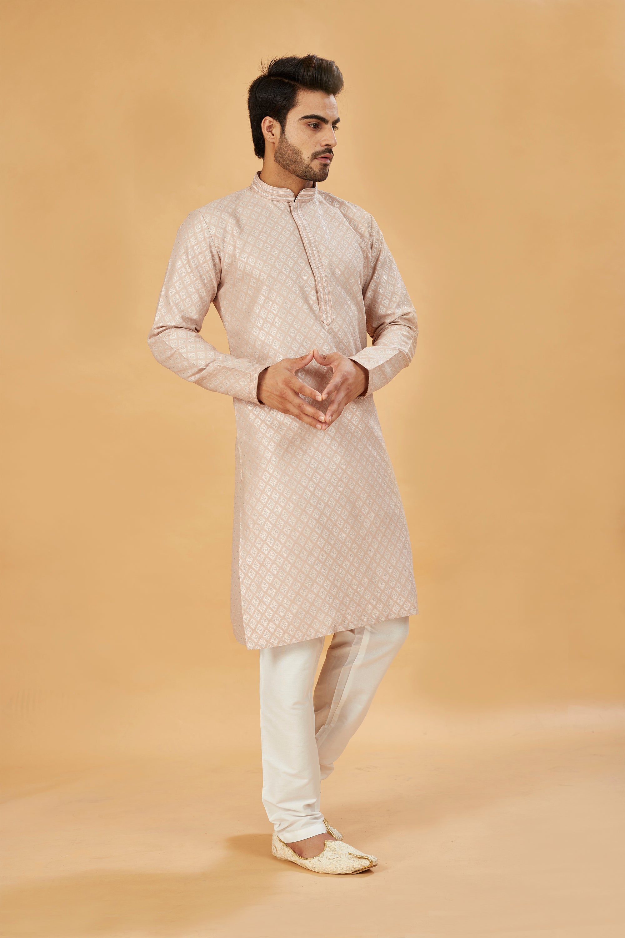 Beige banarasi silk kurta
