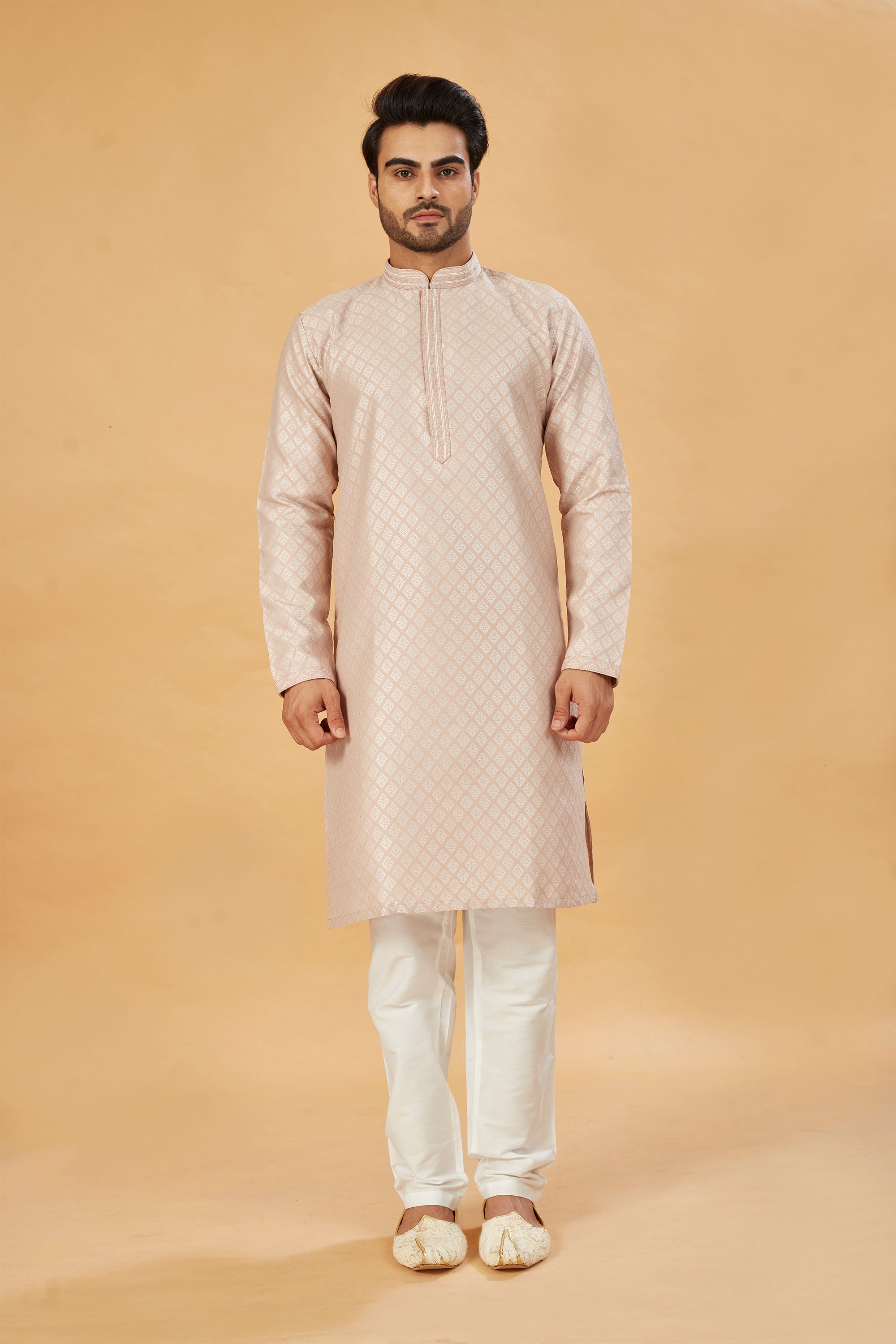 Beige banarasi silk kurta
