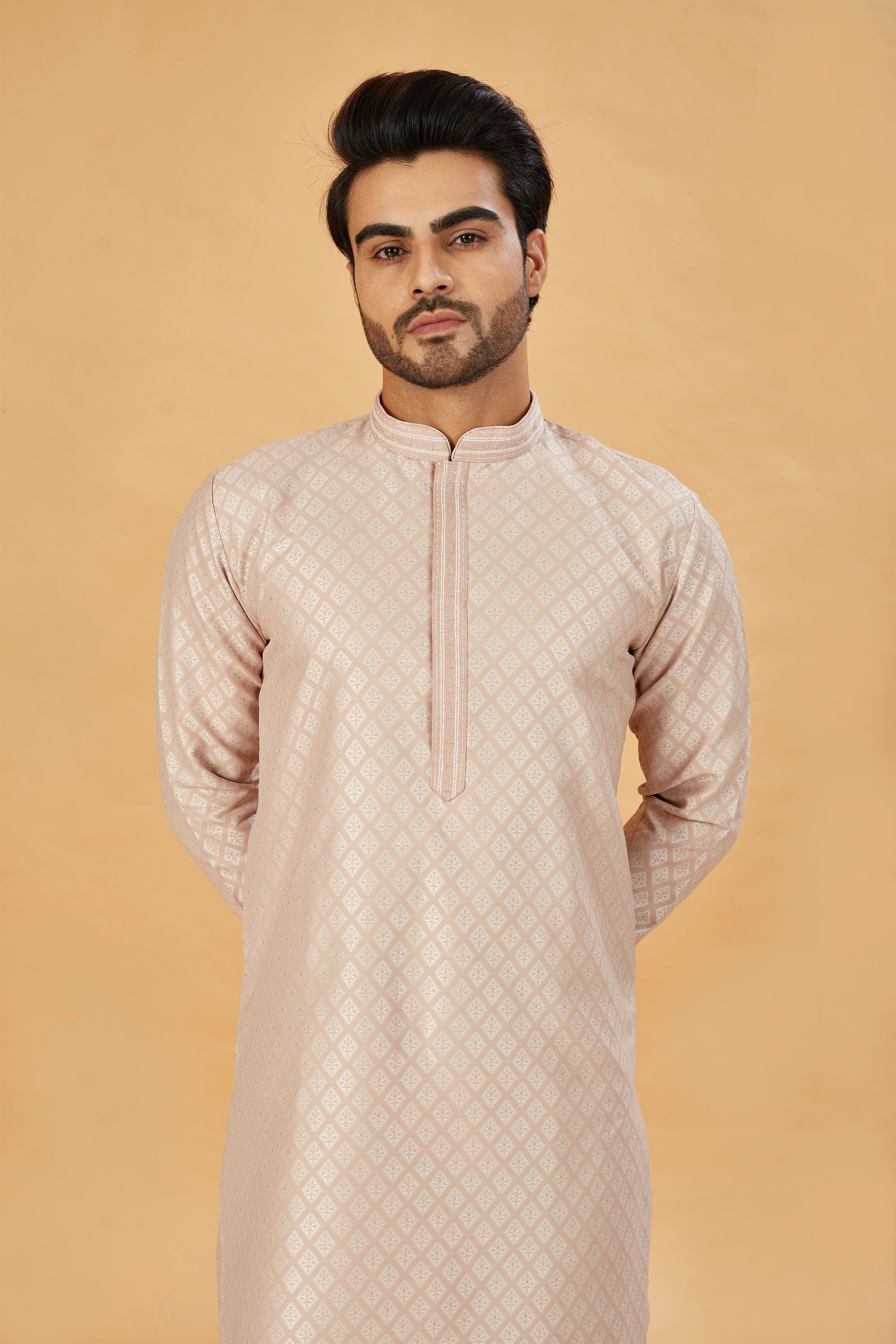 Beige banarasi silk kurta