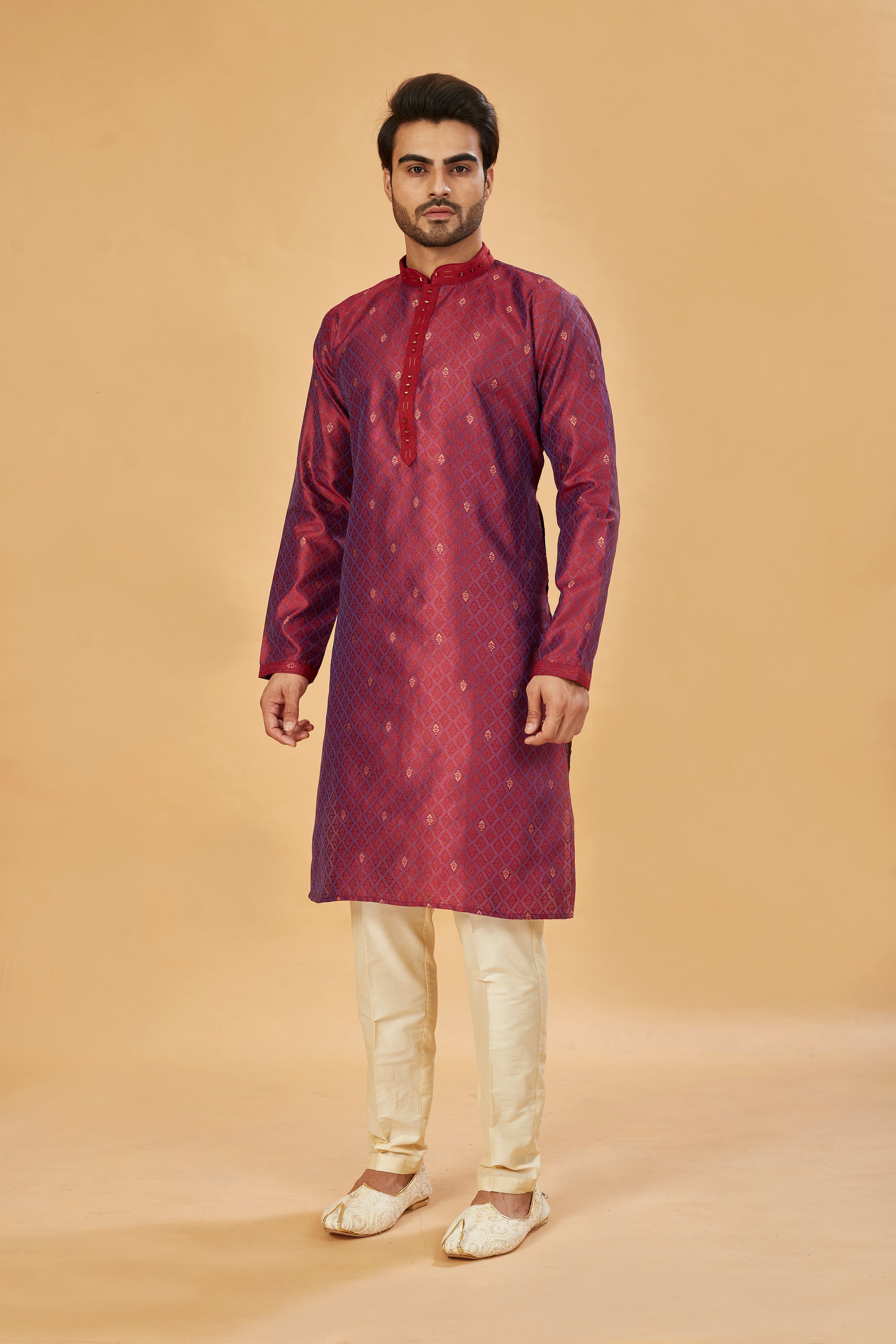 Deep red motif kurta