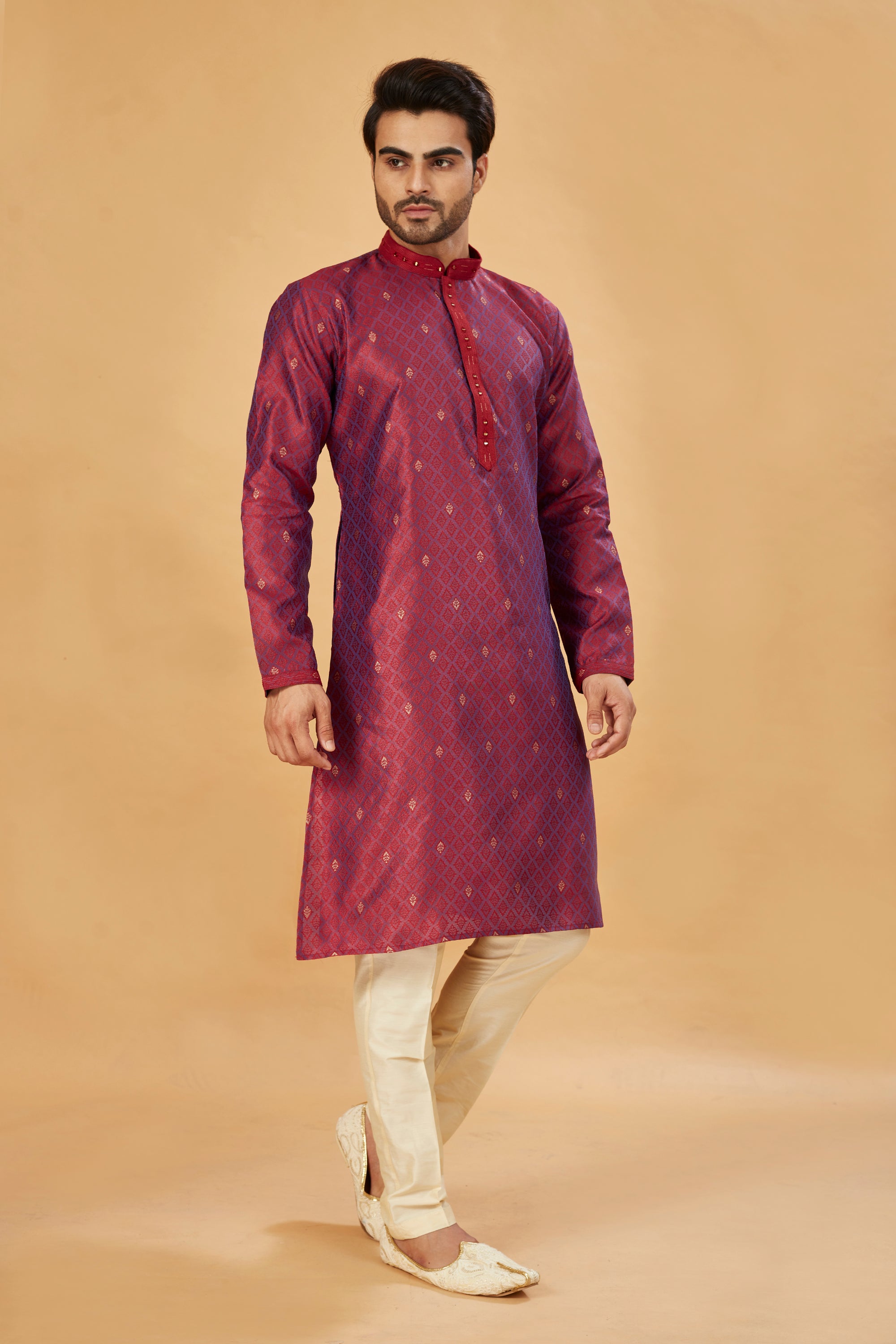 Deep red motif kurta