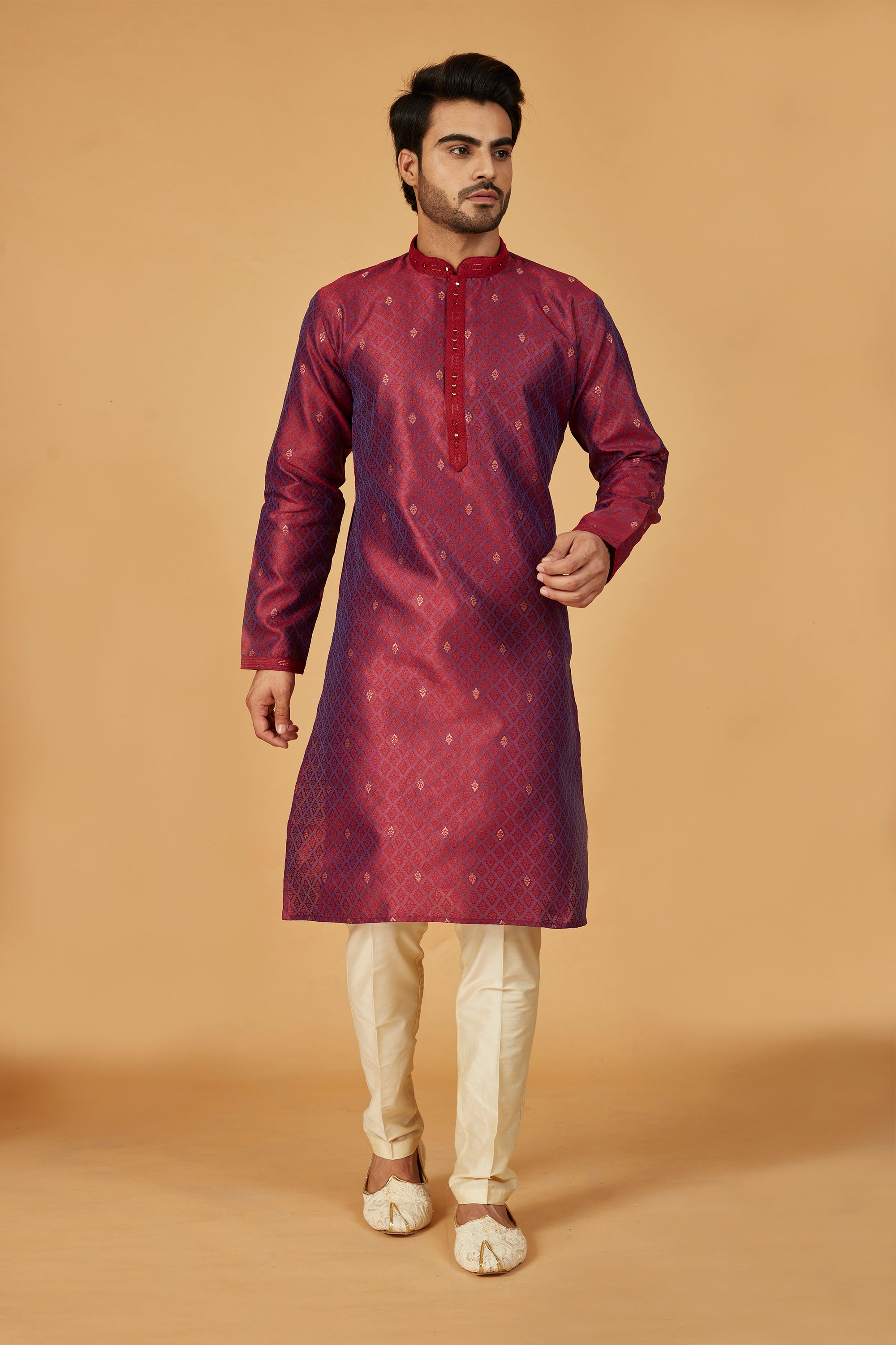 Deep red motif kurta