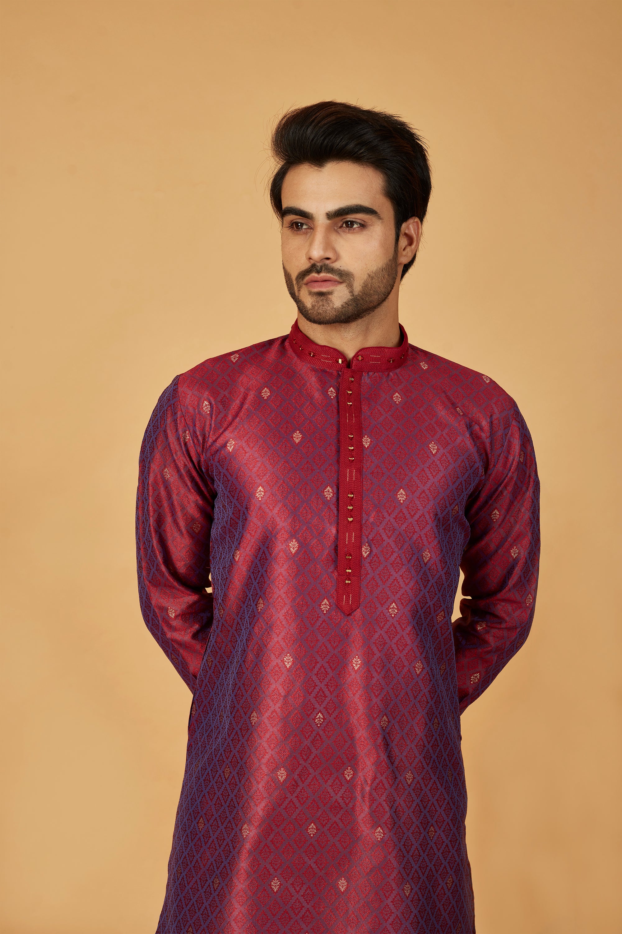 Deep red motif kurta