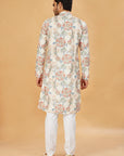 White Kurta with Blue and Beige Floral Print