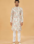 White Kurta with Blue and Beige Floral Print